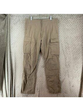 H&M Cargo Pants Mens M Beige Slim Fit Cotton Blend Rip Stop Outdoors Hiking